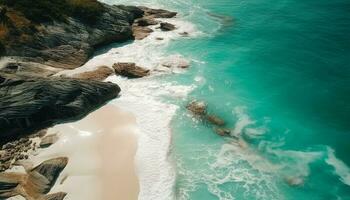 transparente olas descanso en idílico tropical línea costera generado por ai foto