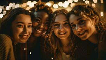 Young adults enjoy carefree nightlife partying together generated by AI photo