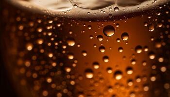 Golden beer glass with frothy dew drops generated by AI photo