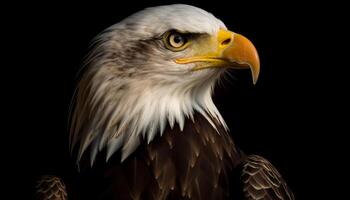 Majestic bald eagle perching, staring, sharp eyed generated by AI photo