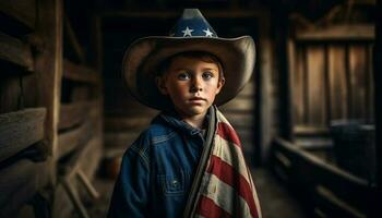Cowboy and rancher show American pride outdoors generated by AI photo