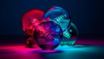 Vibrant colors illuminate glass sphere in abstract design generated by AI photo