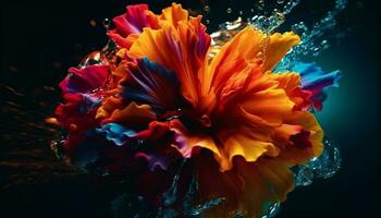 Vibrant underwater flower head in tropical reef generated by AI photo