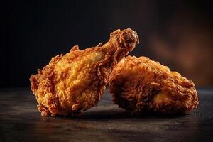 Hot and spicy fried chicken isolated on dark background. AI Generated photo