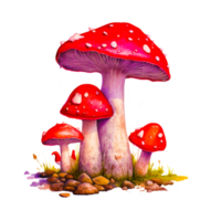 Red mushrooms on transparent Generative Ai png