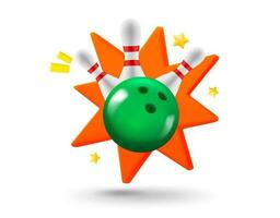 Cloud with bowling skittles and explosion effect. 3d vector illustration.