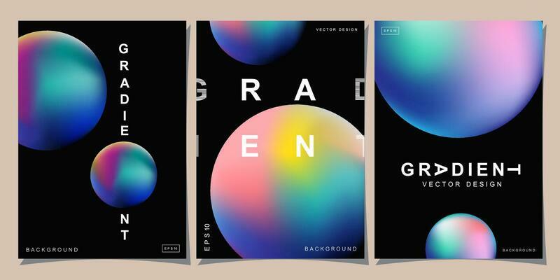 Set of creative covers or posters concept in modern minimal style for corporate identity, branding, social media advertising, promo. Minimalist cover design template with dynamic fluid gradient.