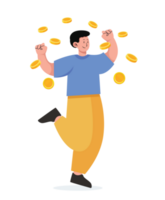 man standing under money rain coins falling png