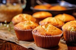 muffins in the kitchen table professional food photography AI Generated photo