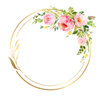 WaterColor Flowers with Gold Circle png
