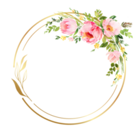 waterverf bloemen met goud cirkel png