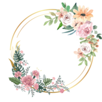 acquerello fiori con oro cerchio png