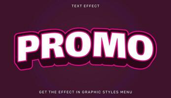 Promo editable text effect in 3d style with pink and white color isolated on dark background. Suitable for brand or business logo vector