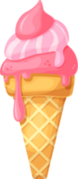 Pink ice cream in bright cartoon style png. Illustration isolated on transparent background. png