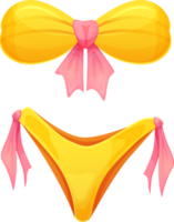 Da donna costume da bagno bikini nel giallo colore con rosa cravatta png. cartone animato stile. estate tempo simbolo. illustrazione isolato su trasparente sfondo. png