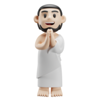 3D male character of hajj with greeting hand gesture png