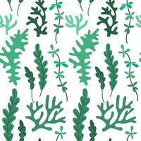 A pattern of green seaweed and coral hand-drawn underwater background, great for textiles, banners, wallpaper, packaging - vector design on a white background. Greenery growing under water