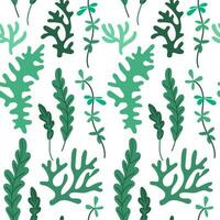 A pattern of green seaweed and coral hand-drawn underwater background, great for textiles, banners, wallpaper, packaging - vector design on a white background. Greenery growing under water