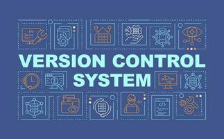 Version control system word concepts dark blue banner. Software tools. Infographics with editable icons on color background. Isolated typography. Vector illustration with text