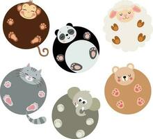 Set of digital elements with round animals vector