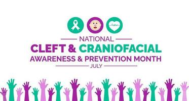 National Cleft and Craniofacial Awareness and Prevention Month background, banner, poster and card design template celebrated in July. vector