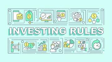 Investing rules word concepts mint banner. Stock market. Infographics with editable icons on color background. Isolated typography. Vector illustration with text