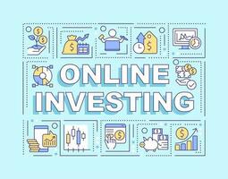 Online investing word concepts blue banner. Trading app. Infographics with editable icons on color background. Isolated typography. Vector illustration with text