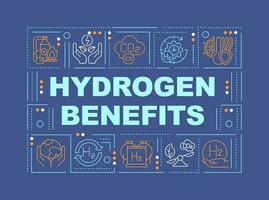 Hydrogen benefits word concepts dark blue banner. Zero carbon energy. Infographics with editable icons on color background. Isolated typography. Vector illustration with text