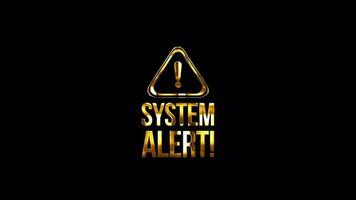 systeem alarm goud tekst met alarm icoon glitch effect video