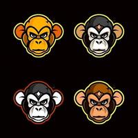 Cute monkey mascot logo set black background ai generated photo