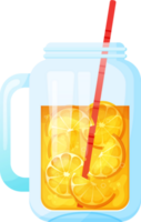 Summer refreshing lemonade with berries in glass jar png. Cocktail with lemon, orange. Illustration isolated on transparent background. png