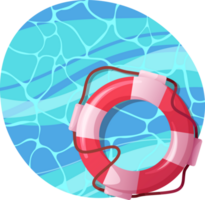 Red lifebuoy on water png. Lifeguard top view. Illustration isolated on transparent background. png