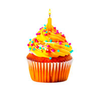 Yellow cup Cake and candle Generative Ai png