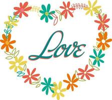 Beautiful Heart made by colorful creative flowers with Text Love. vector