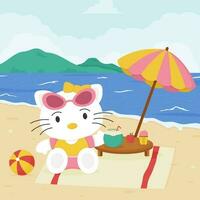 Cute Kitten on the Beach Concept vector