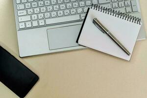 Top view of business desk or designer working place. photo