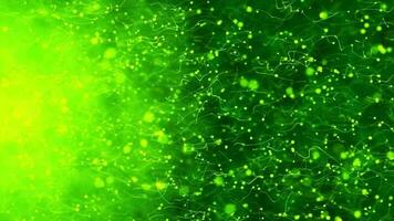 abstrakt sperma simning animerad grön ljus partiklar på grön bakgrund. video