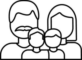 Line art of faceless father, mother, with son and daughter. vector
