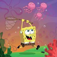 Yellow Sponge Catching Jellyfishes vector