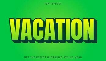 Vacation editable text effect in 3d style. Text emblem for branding or business logo vector