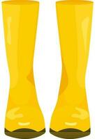 rubber boots long, high, yellow color, flat style, front view, vector illustration