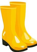 yellow rubber boots long, high, yellow color, flat style, front view, vector illustration