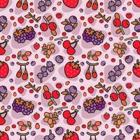 Seamless Vector frame with doodle strawberry and abstract elements. Hand drawn illustrations.