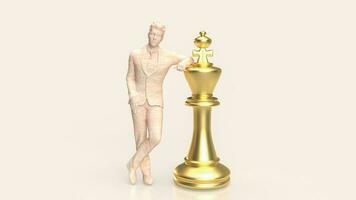The Business figure and king chess 3d rendering photo