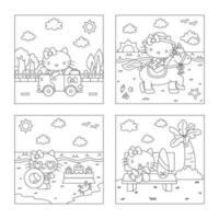 Cute Cat Enjoying Summer Holiday Children Coloring Page vector