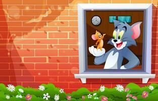 Cat and Mice in The Windows Background vector