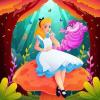 Beautiful Girl Meet Cat in Fantasy World vector