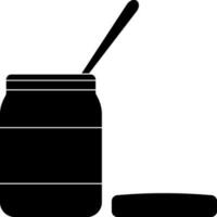 Open jar with spoon made by Black and white color. Glyph icon or symbol. vector