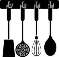 batería de cocina herramientas conjuntos en negro y blanco color. glifo icono o símbolo. vector