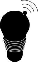 Black and white electrical bulb with wifi. Glyph icon or symbol. vector